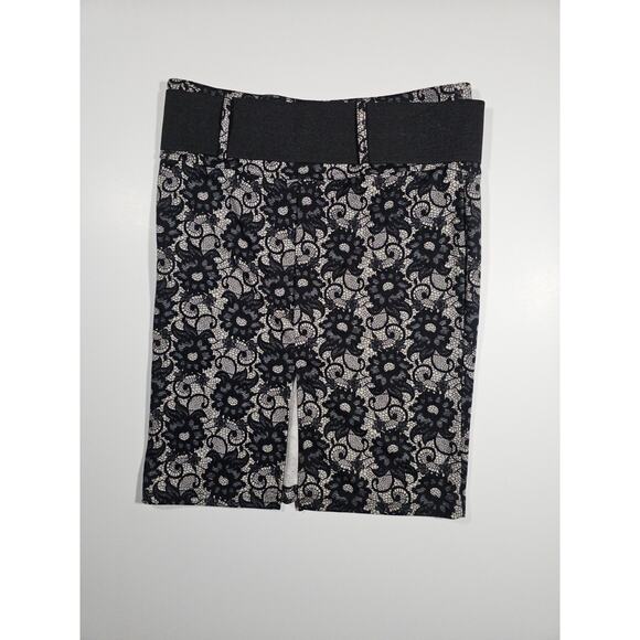 NWT Speak to Me Women's Midi Skirt Work Career Lace Print Belt Black White M - Picture 2 of 5